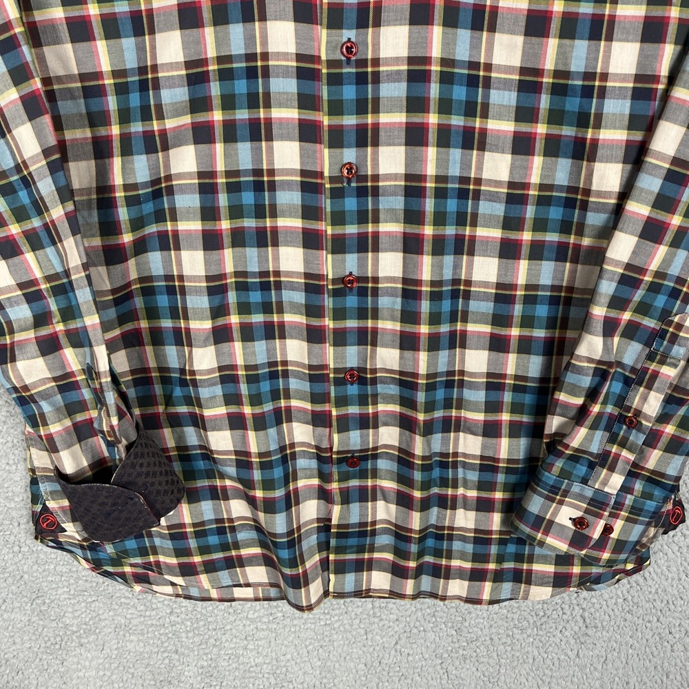 Hammer Made Dress Shirt Mens size 16.5 Multicolor Plaid Flip Cuff Colorful - Picture 3 of 13